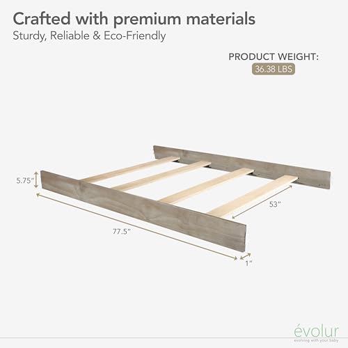 Image of Evolur Stilnovo Mid Century Convertible Crib Wooden Full Size Bed Rail I Lasting Quality, Windsor Oak Grey