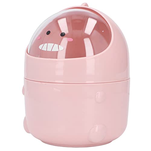 Bonbela Desktop-Mülleimer Mini-Mülleimer Tabletop Mülleimer Baby-Dinosaurier-Stil Große Öffnung Design Premium-Kunststoff-Schaukel Deckel mit Rutsch Fester Unterseite für Badezimmer (Rosa Baby