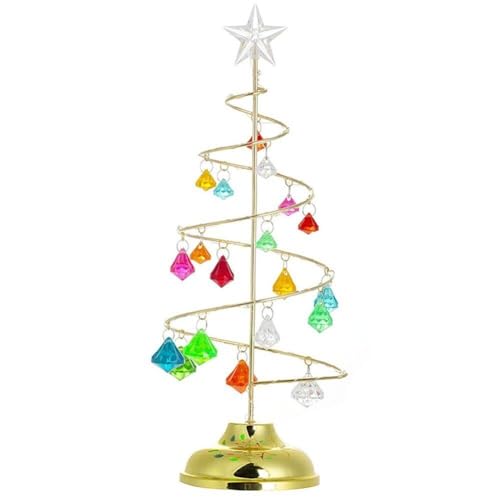 Luxylei Metal Christmas Tree Ornament with Acrylic Crystal Ball Xmas Trees Art Crafts with Led Lights Battery Powered Party Props