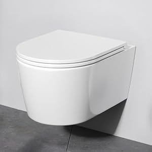Spoelrandloos toilet voor gastentoilet met softclose toiletbril, hangend toilet CXA1700SC X-Joy FlashClean van keramiek, wandtoilet, 355 mm kort, wit