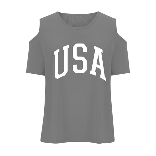 Girls Cold Shoulder T Shirts Kids USA Shirt Letter Print Short Sleeve Graphic Tees Casual Loose Basic Tunic Tops 3-12T4
