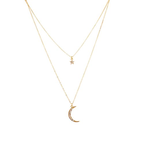 LUX ACCESSORIES Pave Star Crescent Moon Galaxy BFF Delicate Best Friends Necklace (2pc)