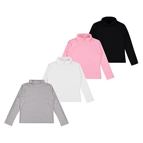 Girls Turtleneck Long Sleeve Shirt Set, Cotton Pullover Turtle Neck Top, Base Layer, 4 Pack/Multicolor/Medium 5/6 #TOP24