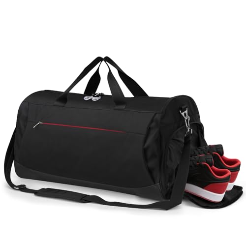 Eocean 45L Gym Bag for Men and Women Mens Sports Bags with Shoes Compartment And Wet Pocket Large Club Bag for Gym Duffle Bags for Swimming Basketball Carry on Overnight Bag for Travel Black