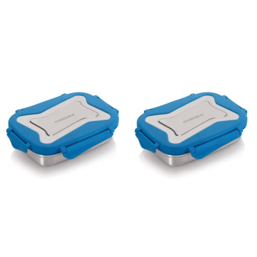 Image of STEELLOCK Smart Stainless Steel Tiffin Lunch Box for Kids and Adults | Airtight & Leakproof | Rectangle Tiffin Box for School & Office with Steel Lid | Blue 550ml - 2pc