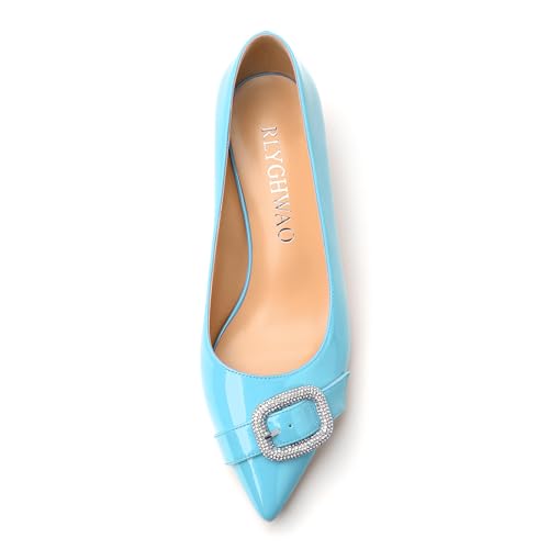 Women's Pumps, Pointed Closed Toe Kitten Heels, Rhinestone High Heels for Women, Fashion Slip-on Low Stiletto Heels3
