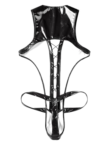 Mens Harness Jockstrap Leotard Wetlook Leather Jumpsuit Wrestling Singlet Bodysuits4