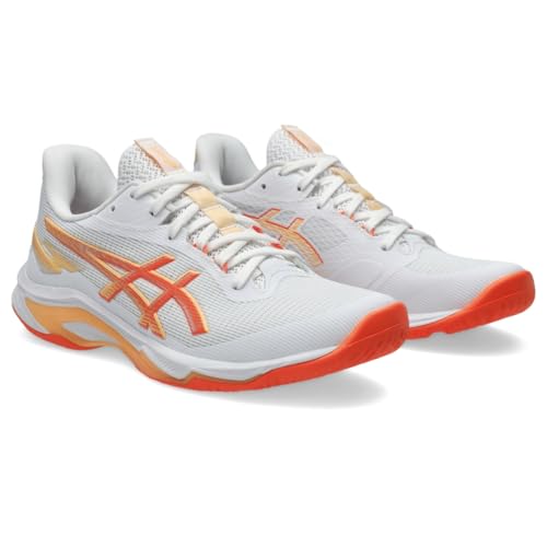 Asics Women's Netburner Ballistic FlyteFoam 4 Volleyball Shoes, 9.5, White/Vivid Coral