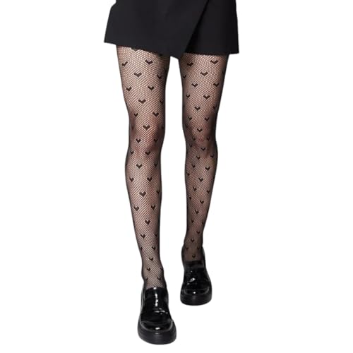 HABNI Sexy Elastisch Hohe Taille Strumpfhosen Netzstrümpfe Schenkelhohe Strümpfe Strumpfhosen für Damen, Liebesmuster-für Gewicht 40-75 kg