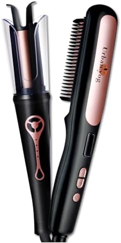 Urban yog MakeMeeBold Hair Straightener Brush & Automatic Hair Curler, Frizz Free Hair, Easy Two-Way Curling, Ceramic Coated, 5 Temperature Controls, 4 Curl Settings, Anti-Scald Design, 1200W, Black