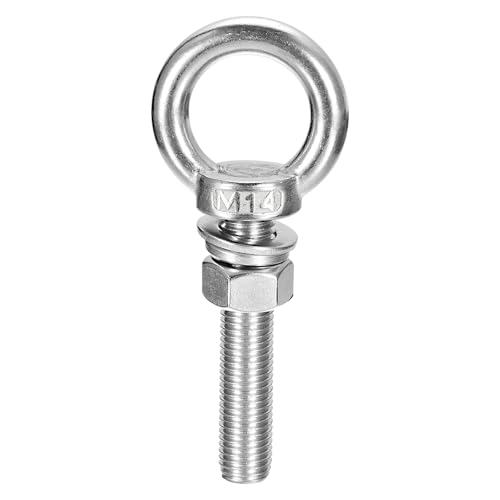 Image of uxcell Lifting Eye Bolt, 1 Set M14 x 80mm Eye Bolt with Nut Washer 304 Stainless Steel Shoulder Lifting Ring Eye Bolt for Hanging Item