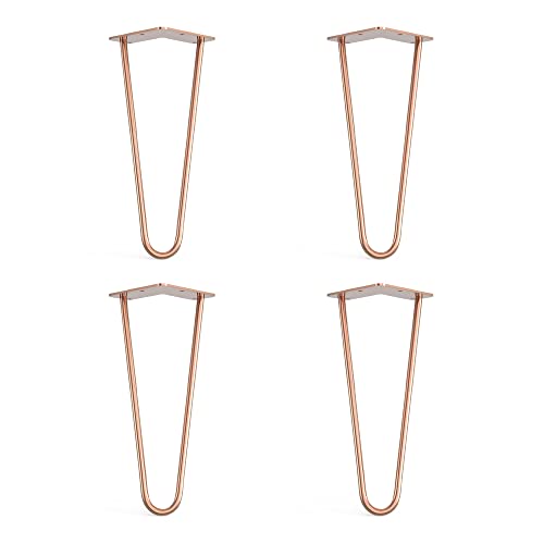 4 x Hairpin Legs with Floor Protector Feet & Screws - 30cm 2 Rod / 10mm, Rose Gold Copper