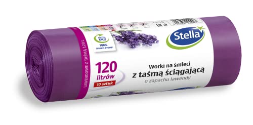 STELLA 009923 Lot de 10 sacs poubelle avec cordon de serrage - 120 l - Parfum lavande - Sacs...