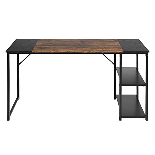 FurnitureR - Escritorio para habitación Infantil, 140 x 60 cm, Bandeja Bicolor, Retro, marrón y Negro, 2 estantes Laterales, Ajuste de Altura, Estructura de Metal, Grandes Espacios de Almacenamiento - imagen 3