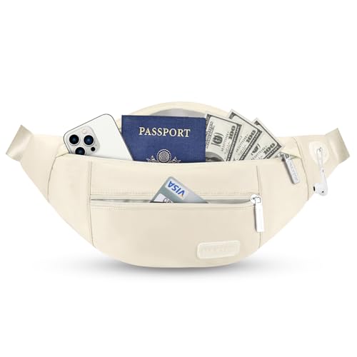 MAXTOP Gürteltasche Unisex mit Helmbuchse und 3 Reißverschlusstaschen, Verstellbarer Gürtel für Outdoor-Training, Wandern, Geschenk für Damen und Herren, Beige, L, Beige, L
