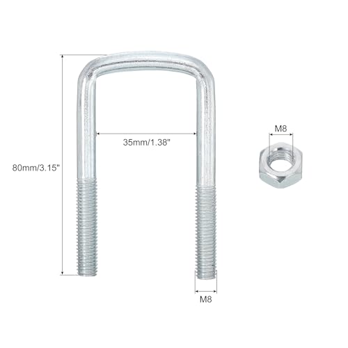 Image of uxcell Square U-Bolts, 6 Sets 35mm Inner Width 80mm Length M8 Zinc-Plated Carbon Steel U Clamp Bolt with Nuts and Plates, for Boat Trailer