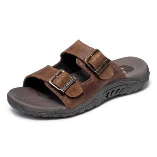 Skechers Womens Reggae-Jammin Sandals | Oiled Leather Upper Double Adjustable Metal Buckles Contoured Cushioned Footbed Wide Fit product thumbnail 10