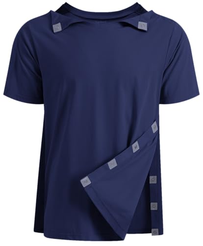 Post Shoulder Surgery Recovery Shirt with Magnetic Buttons for Women Crew Neck Tear Away Shirts for Shoulder Surgery for Men