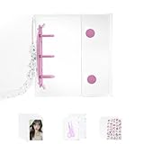 シール帳 透明 A8 サイズ バインダー ミニシール帳 クリア はがせる 台紙 手帳 女の子 手帳用 小さい XUNDONG 【リフィル×20枚 PPシート×2枚 収納袋×2枚】ピンク