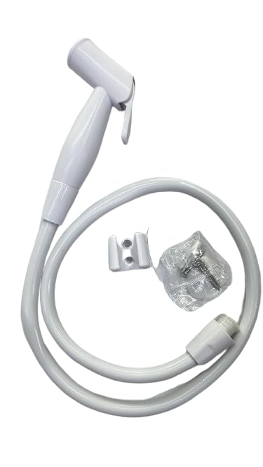 AARISTL PVC Toilet Jet Spray, Plastic Jet Spray Health Faucet with Flexible Hose, Wall Stand, White Polished Finish