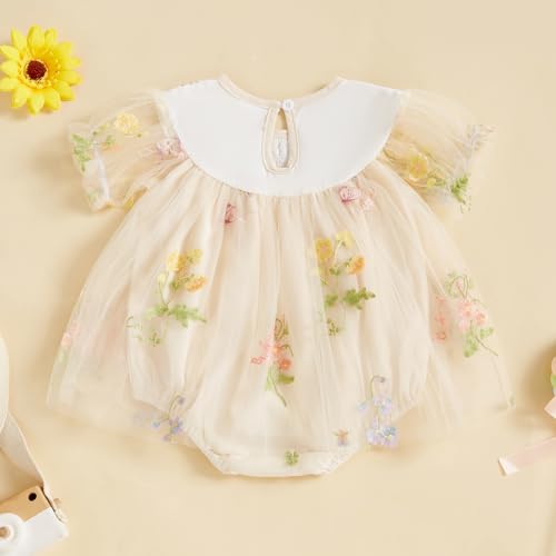 MAINESAKA Smocked Baby Girl Tulle Romper Dress Floral Embroidery Butterfly Wings Fairy Bubble Romper Bodysuit Summer Clothes3