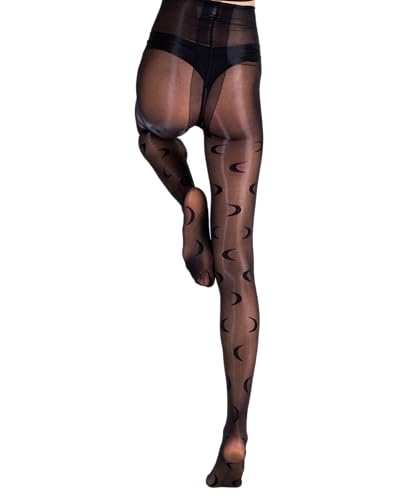 LECHERY Black Moon Pantyhose Tights, Silky Smooth, Shiny, High Waist, No Waistband, Crotch Gusset3