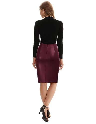 Image of Kate Kasin Women Faux Leather Midi Skirt, High Waist Wrap Bodycon Skirts
