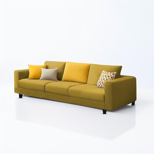Image of Galib 3 Seater Sofa Set for Living Room (Yellow Fabric) Premium Fabric Sofa Set