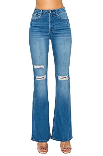 WAX JEAN Women's Destructed Flare Jeans in Sustainable Denim