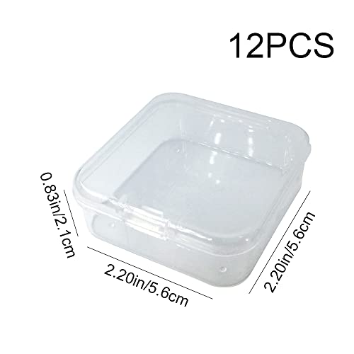 Image of 12 Pack Mini Beads Plastic Storage Container Box Case with Flip-Up Lid Small Clear Square Box for Collecting Small Items Jewelry Crafts Game Pieces(2.2 * 2.2 * 0.8in)