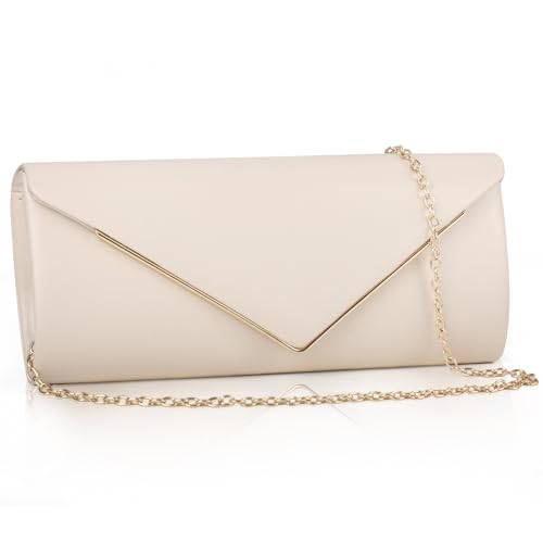 Larcenciel Bolsa clutch feminina com envelope brilhante e corrente removível, Nude.