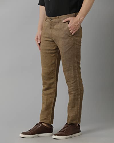 Image of Linen Club Brown Casual Mid-Rise Active Waist Trouser for Men