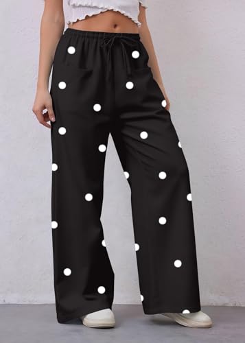 Image of MISSACTIVER Women Drawstring Striped Pants Loose Wide Leg Trousers Casual Low Waist Pants Comfy Lounge Pants with Pockets