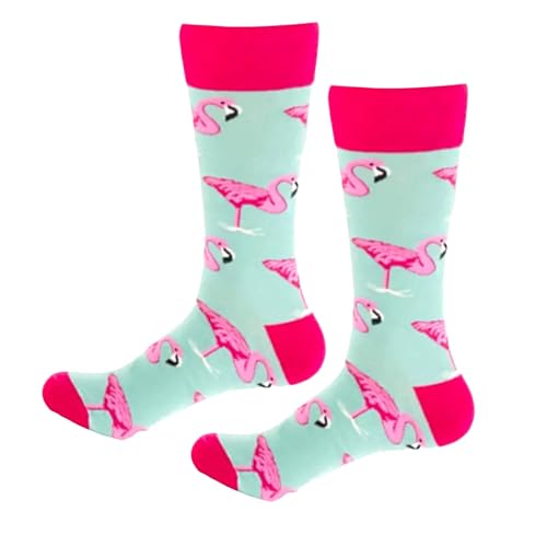 LYF STILE Pink Flamingo Novelty Socks - Light Blue & Pink Cotton Blend - Unisex UK Size Regular 5-11 - 1 Pair