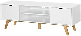 HOMCOM TV Stand Storage Cabinet Media Unit w/Wood Legs Storage Shelves Entertainment Center Modern Living Room Home Furniture White