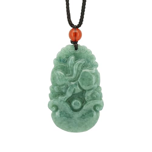 Jade Rabbit Pendant, Real Chinese Zodiac Jade Lucky Charm, Constellation Necklace Jewelry, Fengshui Handmade Gift for Women & Men, Great for Lunar New Year (Year of Hare)