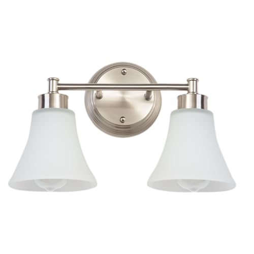 Image of LOUSACE 2 Light Bathroom Vanity Light Brushed Nickel Bathroom Lighting Fixtures Over Mirror with Opal White Frosted Glass, Vintage Traditional Wall Lighting Fixture Satin Nickel Vanity Lights