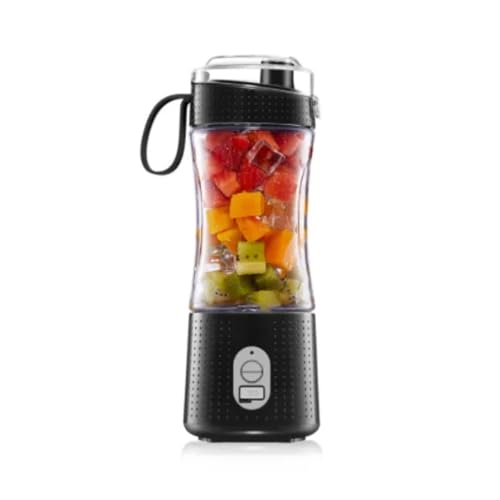Poderoso Licuadora portátil de plástico con boquilla for sorber, exprimidor portátil recargable for batidos, mezcla de hielo, jugo, 380ml/13,3 oz compacto(Noir)