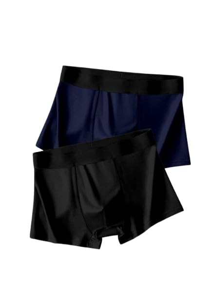 Men's Boxer Trunks, Navy Blue and Black, Pack of 2, Smooth Fabric, Everyday Underwear-image-33