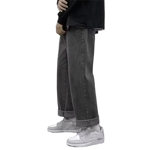 Men's Retro Straight Leg Jeans Baggy Wide Leg Denim Classic Loose Solid Color Jeans