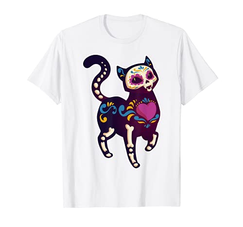 Lindo Día De Los Muertos México Calavera Sugar Skull Cat Moon Camiseta