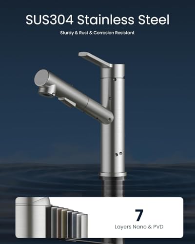 Dayone DAY-APS248-BN Modern Bar Kitchen Faucet With Pull-Out Sprayer Brushed Nickel, Rv Single Handle Kitchen Sink Faucets Low Arc Stainless Steel thumb #5