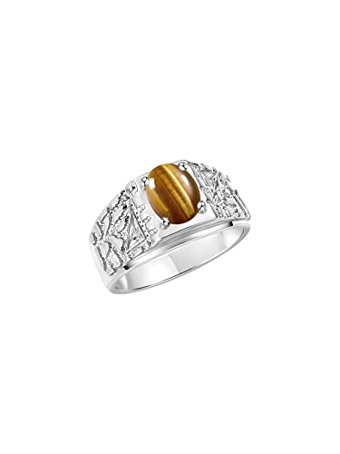 Image of Rylos Men's Rings Designer Nugget Ring: Oval 9X7MM Gemstone & Sparkling Diamonds - Color Stone Birthstone Rings for Men, Sterling Silver Rings in Sizes 8-13. Mens Jewelry