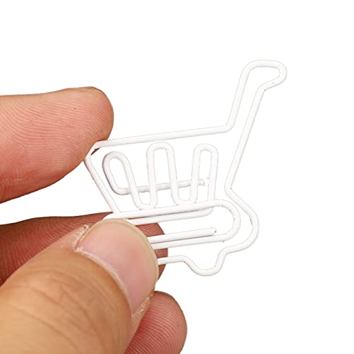 Meumity 50 Pcs Cute White Shopping Cart Shaped Paper Clips,Durable Metal Paperclips,Portable Document Organizer For School Home Office Use #TOP2