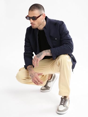 Image of SHOWOFFFF Men Solid Bomber Jacket | Mock Collar Full Sleeves Nylon Jacket for Mens | Slim Fit Jacket for Men's