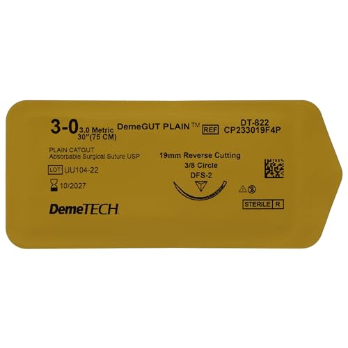 House Brand Dentistry 103134 HSB Plain Gut Absorbable Reverse Cutting Sutures Beige 70cm 3/0 19mm DFS-2 3/8 Circle 12/Bx