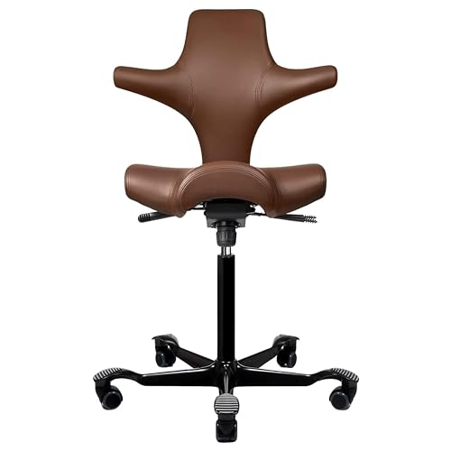 HAG Capisco Sit to Stand Chair-Black Frame-Upholstered Brown Chestnut Vinyl