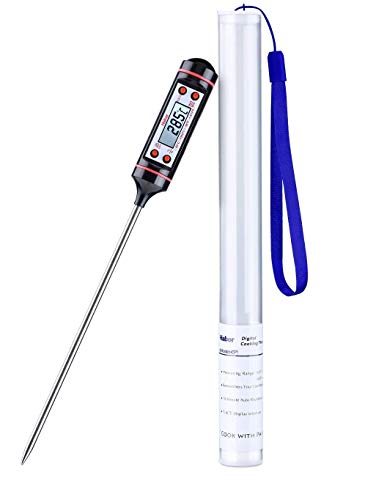 Boston Tech - Termómetro Digital de Horno con Pincho de Acero Inoxidable, de 5s con Botón de ° C / ° F, Pantalla LCD, BBQ, Comida, Pavo, Caramelo, Leche, 1 Pack, Negro