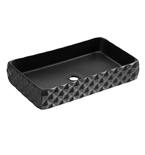 Image of Designer Tabletop Ceramic Bathroom Sink | Countertop Wash Basin (Black Diamond, 24 x 14 x 5 Inch)