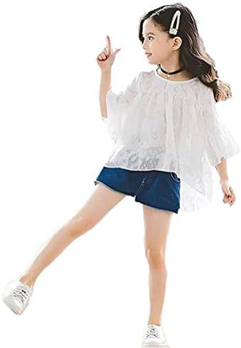 ZhangSong Girls' Short Sleeve T-Shirt, Summer, Korean Edition, Loose Fit, Shirt, Top, Girls, Soft, Comfortable, Cute, School Entrance Ceremony, Presentation